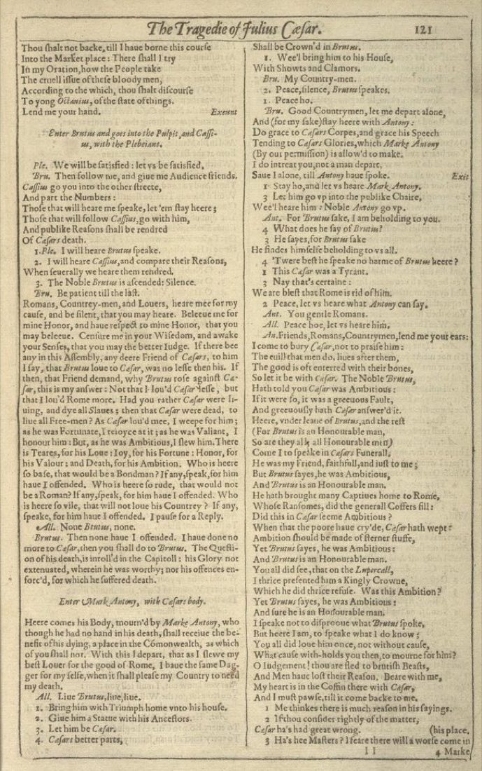 First Folio: The Tragedy of Julius Caesar.