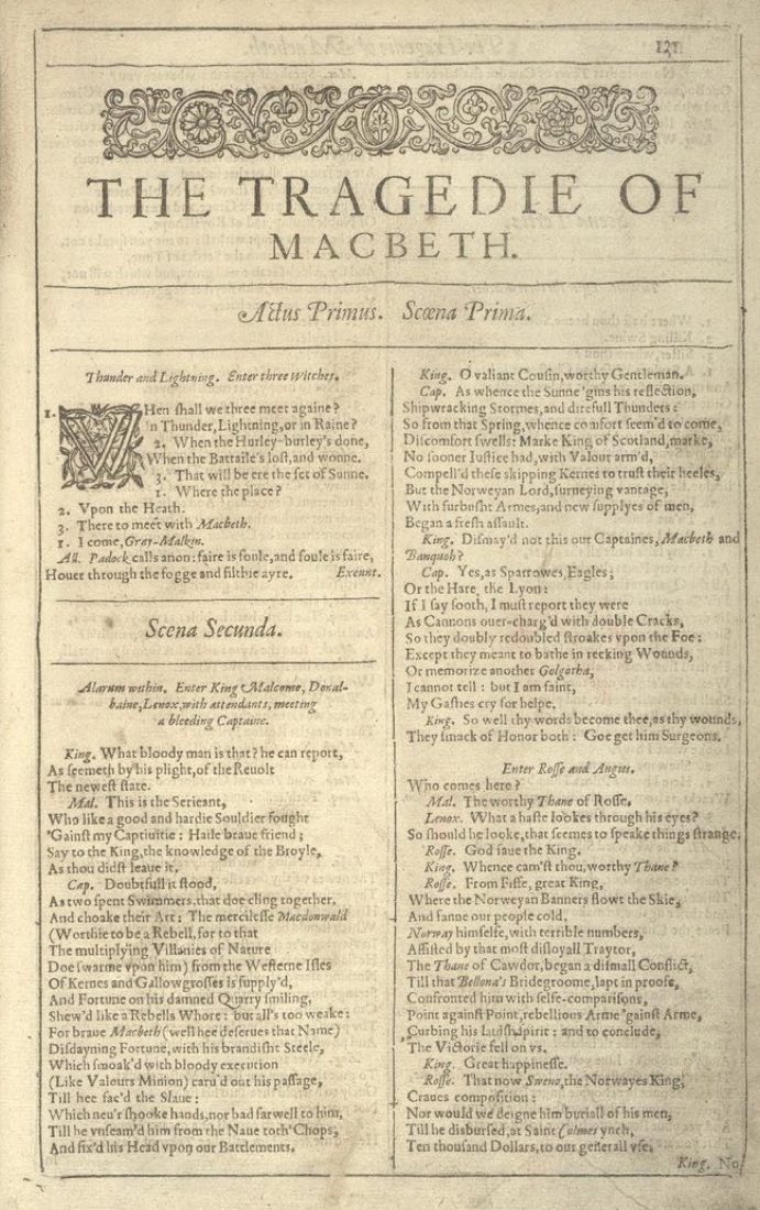 First Folio (1623): Macbeth.