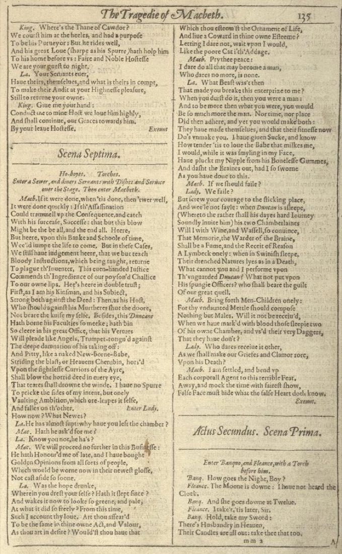 First Folio: Macbeth, Tomorrow soliloquy page.